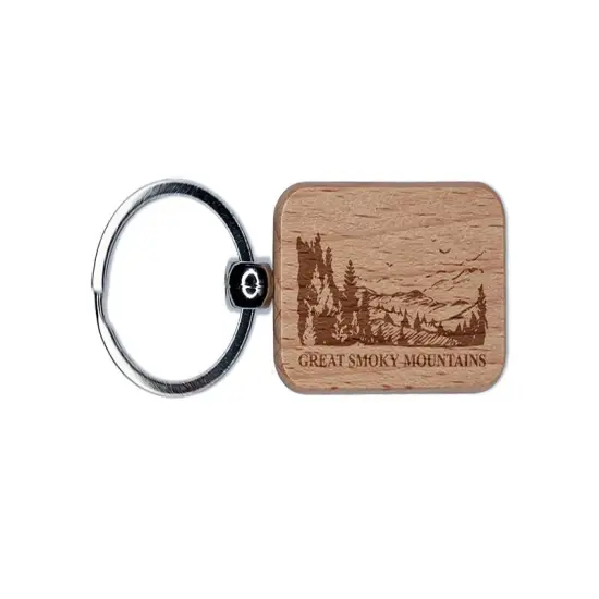 National Park Great Smokey Mountains Engraved Wood Rectangle Keychain Tag Charm {1}