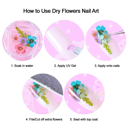 Wrapables Real Dry Flowers Nail Art 3d Flower Nail Decals Nail Manicure with Plastic Case (Set of 12), Daisies {4}