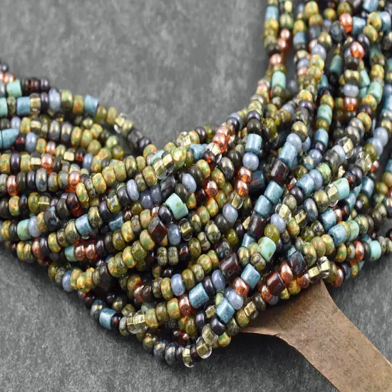 6/0 Aged Fuji Picasso Tube Mix Seed Beads (20" Strand) {2}