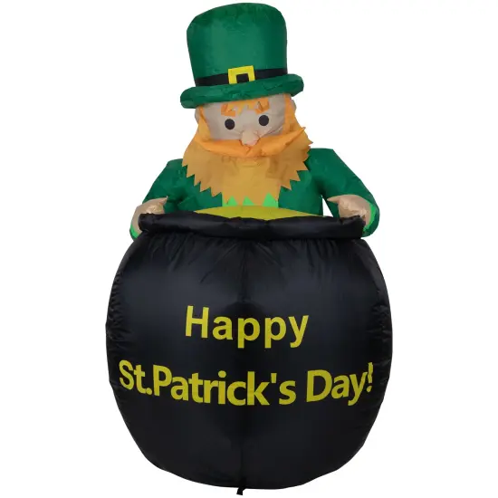 Northlight LED Lighted Inflatable Leprechaun with Pot of Gold St. Patrick's Day Outdoor Decoration - 4' Black {1}