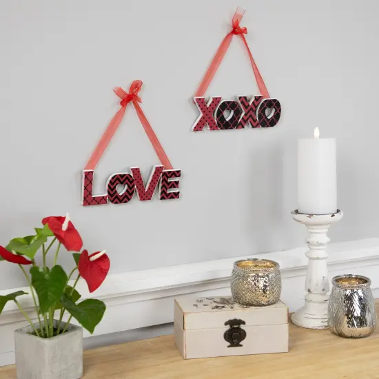 Northlight Wooden LOVE and XOXO Valentine's Day Wall Decorations - 8" - Red and Black - Set of 2 {3}