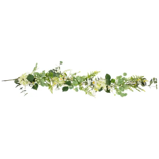 Northlight Hydrangea and Eucalyptus Artificial Floral Spring Garland - 5' White {1}
