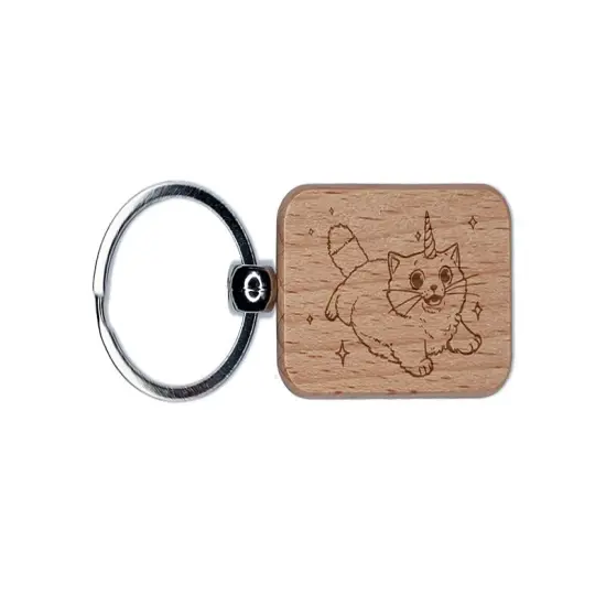 Fabulous Cat Unicorn Caticorn with Sparkles Engraved Wood Rectangle Keychain Tag Charm {1}
