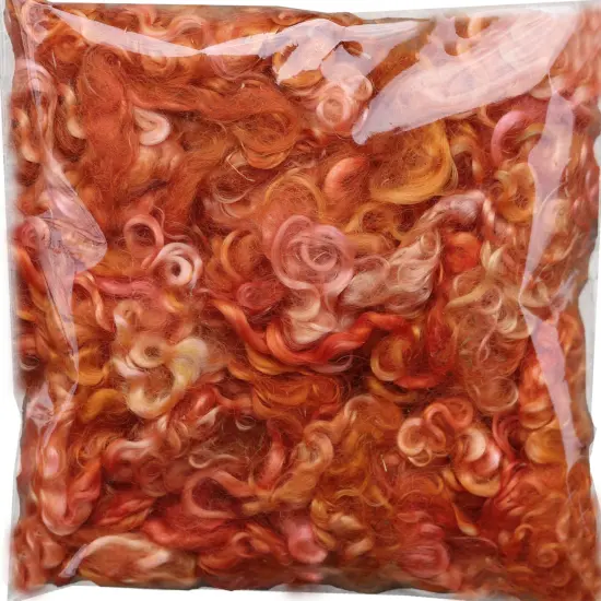ORANGE MOHAIR LOCKS. Organic Hand-Dyed Curly Wool for Rooting Doll Hair, Felting, Blending, Spinning. 1oz {4}