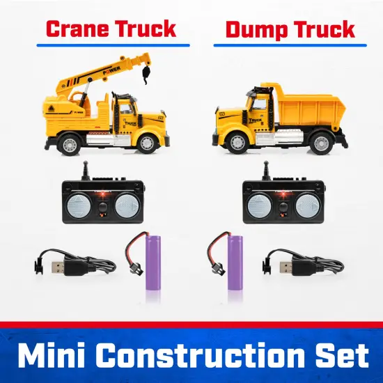 Force1 Mini Construction RC Trucks for Kids - Crane + Dump {6}