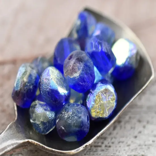 *15* 8mm Etched Sapphire Amethyst AB 2 Cut Faceted Round Beads {5}