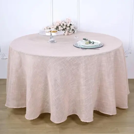 120" Round Faux Burlap Tablecloth Blush {4}