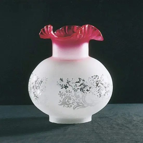 Satin Etched with Cranberry Top Oil Lamp Shade with 4" Fitter {1}
