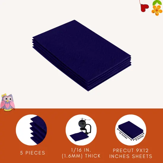 FabricLA Acrylic Felt Sheets for Crafts - Precut 9" X 12" Inches (20 cm X 30 cm) Felt Squares - Use Felt Fabric Craft Sheets for DIY, Costume, and Decoration | Navy Blue - 5 Pieces {3}