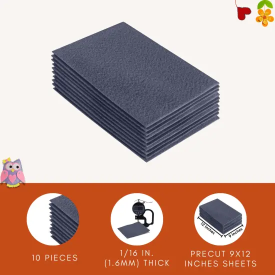 FabricLA Acrylic Felt Sheets for Crafts - Precut 9" X 12" Inches (20 cm X 30 cm) Felt Squares - Use Felt Fabric Craft Sheets for DIY, Hobby, Costume, and Decoration | Heather Grey - 10 Pieces {5}