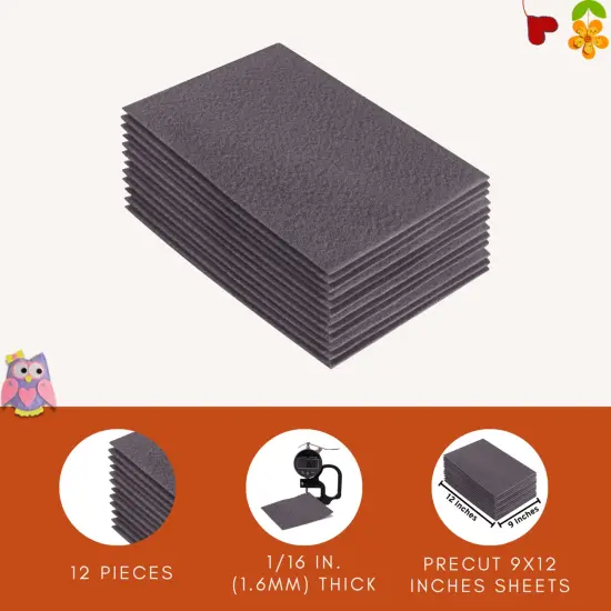 FabricLA Acrylic Felt Sheets for Crafts - Precut 9" X 12" Inches (20 cm X 30 cm) Felt Squares - Use Felt Fabric Craft Sheets for DIY, Costume, and Decoration | Platinum Grey - 12 Pieces {3}