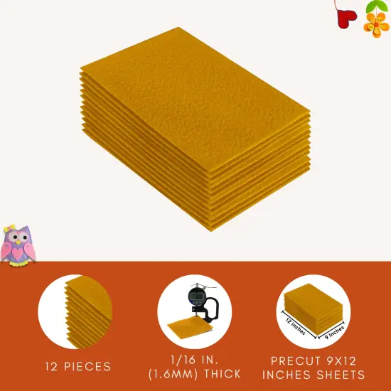 FabricLA Acrylic Felt Sheets for Crafts - Precut 9" X 12" Inches (20 cm X 30 cm) Felt Squares - Use Felt Fabric Craft Sheets for DIY, Hobby, Costume, and Decoration | Antique Gold - 12 Pieces {4}