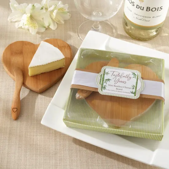 "Tastefully Yours" Heart Shaped Bamboo Cheese Board {1}