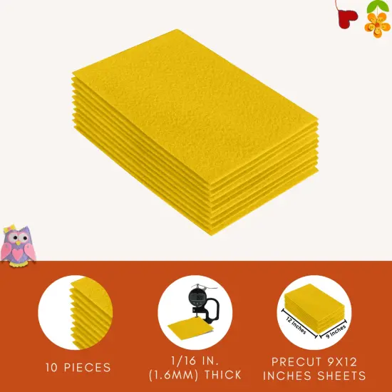 FabricLA Acrylic Felt Sheets for Crafts - Precut 9" X 12" Inches (20 cm X 30 cm) Felt Squares - Use Felt Fabric Craft Sheets for DIY, Costume, and Decoration | Yellow - 10 Pieces {6}