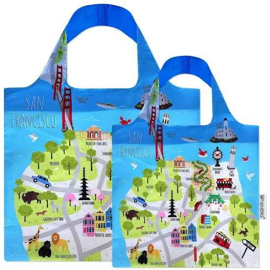 Wrapables Large & Small Allybag Foldable & Lightweight Reusable Grocery Bags (Set of 2) San Francisco {1}