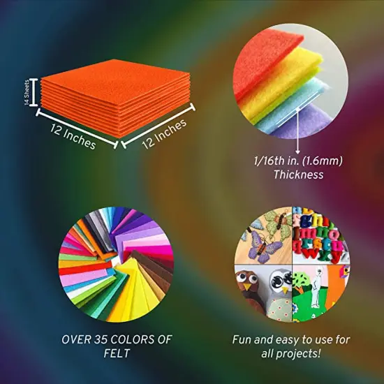 FabricLA Acrylic Felt Sheets For Crafts - Soft Precut 12" X 12" Inches (30.5cm X 30.5cm) Felt Squares - Use Felt Fabric Craft Sheets for DIY, Hobby, Costume, And Decoration - Light Orange, 14 Pieces {5}