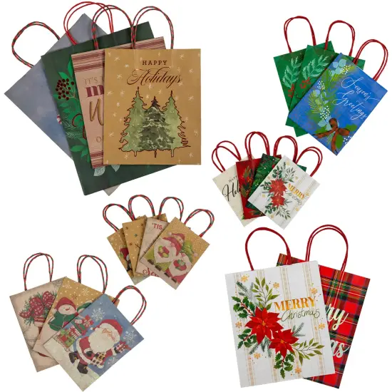 Northlight 20-Count Assorted Christmas Themed Paper Gift Bags Multi {1}