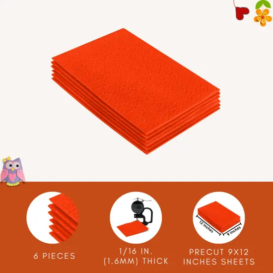 FabricLA Acrylic Felt Sheets for Crafts - Precut 9" X 12" Inches (20 cm X 30 cm) Felt Squares - Use Felt Fabric Craft Sheets for DIY, Costume, and Decoration | Neon Orange - 6 Pieces {4}