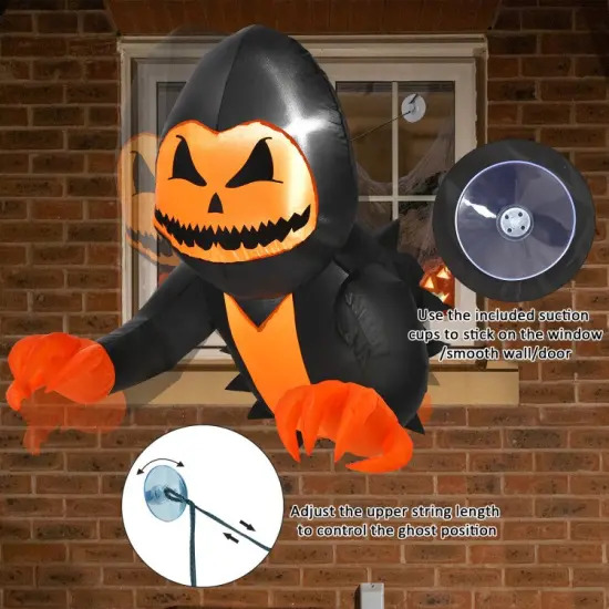 3.3 Feet Halloween Inflatable Pumpkin Head Ghost Broke Out from Window {2}