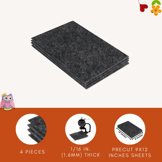 FabricLA Acrylic Felt Sheets for Crafts - Precut 9" X 12" Inches (20 cm X 30 cm) Felt Squares - Use Felt Fabric Craft Sheets for DIY, Hobby, Costume, and Decoration | Charcoal - 4 Pieces {4}