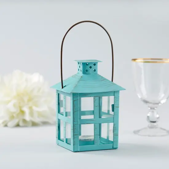 Vintage Blue Distressed Lantern - Medium (Set of 2) {2}