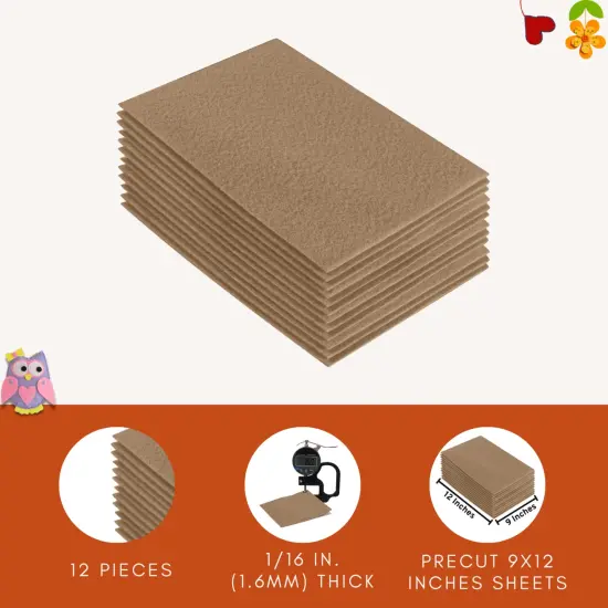 FabricLA Acrylic Felt Sheets for Crafts - Precut 9" X 12" Inches (20 cm X 30 cm) Felt Squares - Use Felt Fabric Craft Sheets for DIY, Costume, and Decoration | Taupe 102 - 12 Pieces {4}