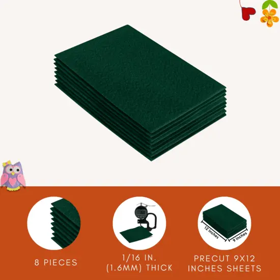 FabricLA Acrylic Felt Sheets for Crafts - Precut 9" X 12" Inch Felt Squares | Use Felt Fabric Craft Sheets for DIY, Hobby, Costume, and Decoration | Hunter Green 8 Pieces {3}