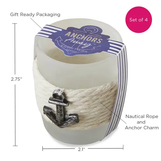 Kate Aspen 24PCS Tea Light Holder, Anchors Away Rope Tealight Candle Votives, Beach Theme Decorations, Favors Decor for Wedding, Bachelorette or Bridal Shower {6}