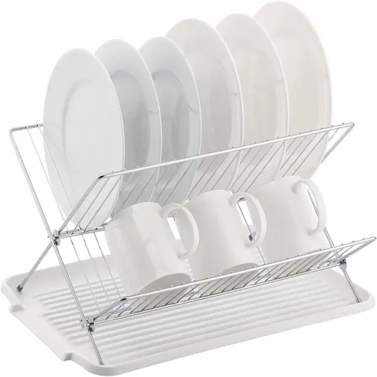 17 in. X Shaped Stainless Steel 2-Tier Dish Rack for Kitchen Counter Red {3}