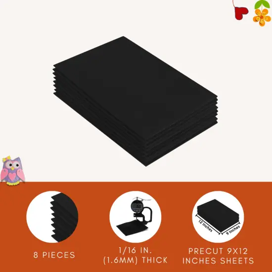 FabricLA Acrylic Felt Sheets for Crafts - Precut 9" X 12" Inches (20 cm X 30 cm) Felt Squares - Use Felt Fabric Craft Sheets for DIY, Hobby, Costume, and Decoration | Black - 8 Pieces {2}