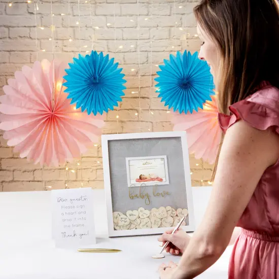 Kate Aspen Baby Shower Guest Book Alternative, with 30 Blank Wooden Hearts, Traditional Guest Book, Picture Frame {6}