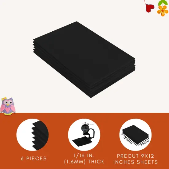FabricLA Acrylic Felt Sheets for Crafts - Precut 9" X 12" Inches (20 cm X 30 cm) Felt Squares - Use Felt Fabric Craft Sheets for DIY, Hobby, Costume, and Decoration | Black - 6 Pieces {3}