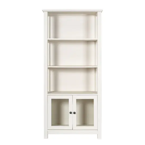 Merrick Lane Omaha Modern Farmhouse Storage Cabinet Bookcase, Glass Doors and Open Shelves White {3}