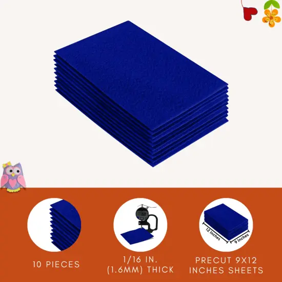 FabricLA Acrylic Felt Sheets for Crafts - Precut 9" X 12" Inches (20 cm X 30 cm) Felt Squares - Use Felt Fabric Craft Sheets for DIY, Costume, and Decoration | Royal Blue - 10 Pieces {4}