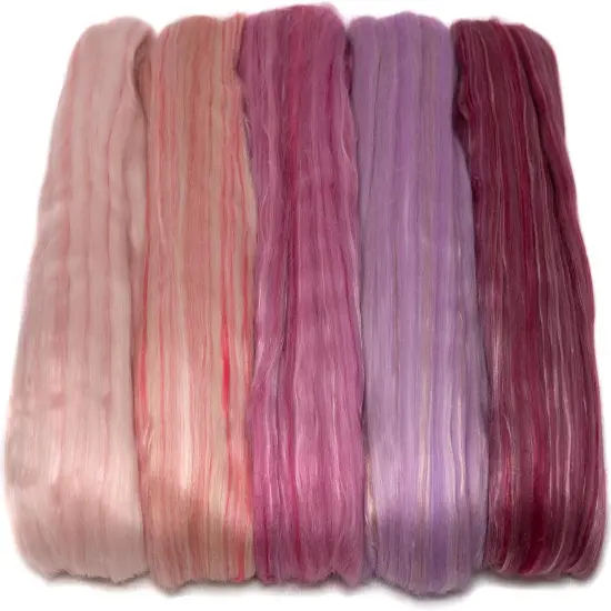 5oz Merino Silk Luxe Blends - Roving for Spinning, Felting, and Blending. Merino Wool + Glossy Mulberry Silk + Premium Tussah Silk. Blushing Rose {2}