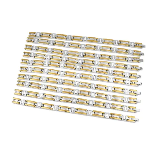 10 Pack - 6.75" Stainless Steel And Gold PVD Coated Magnetic Bracelet {3}