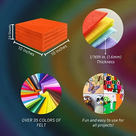 FabricLA Acrylic Felt Sheets For Crafts - Soft Precut 10" X 10" Inches (25.5cm X 25.5cm) Felt Squares - Use Felt Fabric Craft Sheets for DIY, Hobby, Costume, And Decoration - Light Orange, 24 Pieces {6}