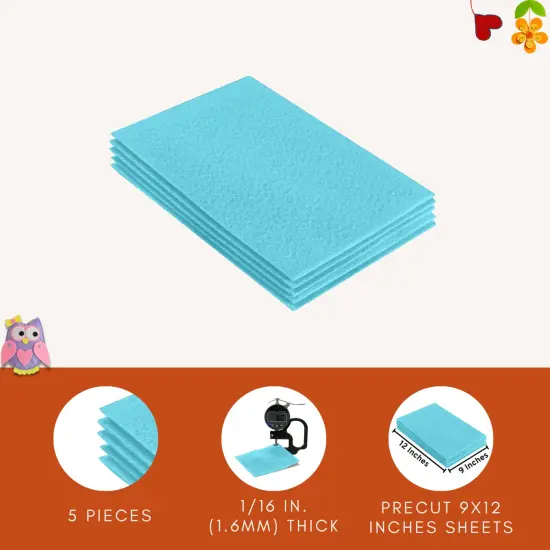 FabricLA Acrylic Felt Sheets for Crafts - Precut 9" X 12" Inches (20 cm X 30 cm) Felt Squares - Use Felt Fabric Craft Sheets for DIY, Hobby, Costume, and Decoration | Baby Blue - 5 Pieces {4}