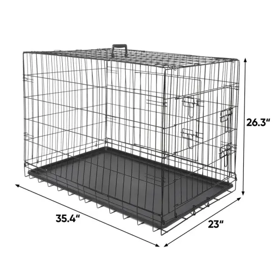 36" High Quality Dog Crate Kennel Folding Pet Cage 2 Door With Tray Dog House {3}