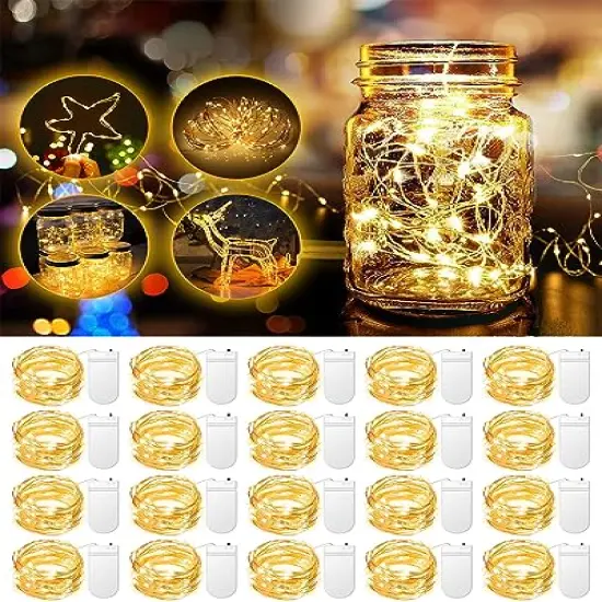20 Pack Fairy Lights Battery Operated 3.3ft 20 LED Mini String Lights Twinkle Lights Copper Wire Firefly Starry Lights for Mason Jars Wedding Party Christmas Centerpiece Table Decorations, Warm White {2}