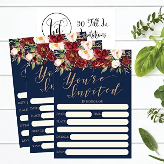 50 Floral Invitations, Fall Bridal or Baby Shower Invite, Birthday Invitation Wedding Rehearsal Dinner Invites, Autumn Engagement Bachelorette Reception Anniversary, Housewarming, Graduation, Sweet 16 {2}