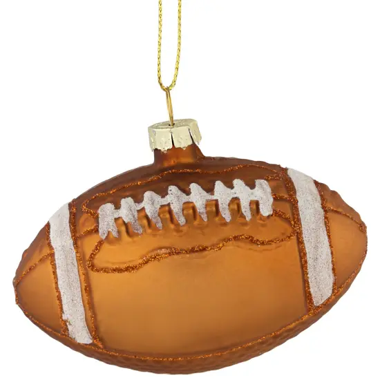Northlight Football Glittered Glass Christmas Ornament - 3.5" - Brown {1}