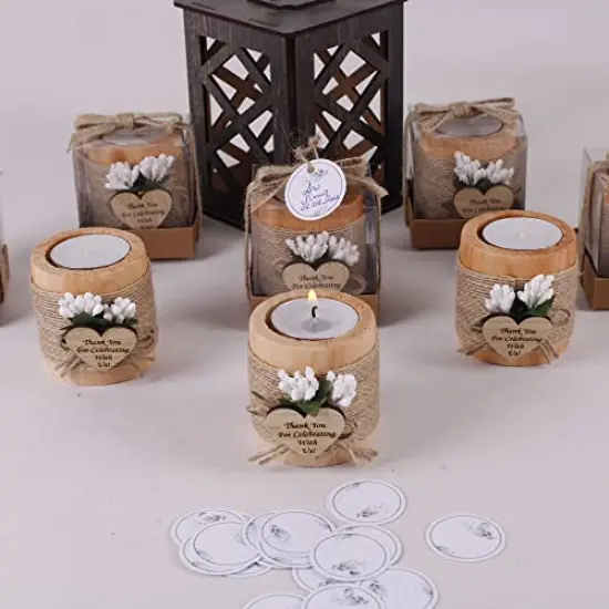 10 Pck Wood Tealight Candle Holder, Bridal Shower Tealight Holder Thank You Gifts, Wedding Party Favors for Guests, Wooden Cylinder Candle Holders for Table Centerpiece (Heart Tag, Light Brown) {6}
