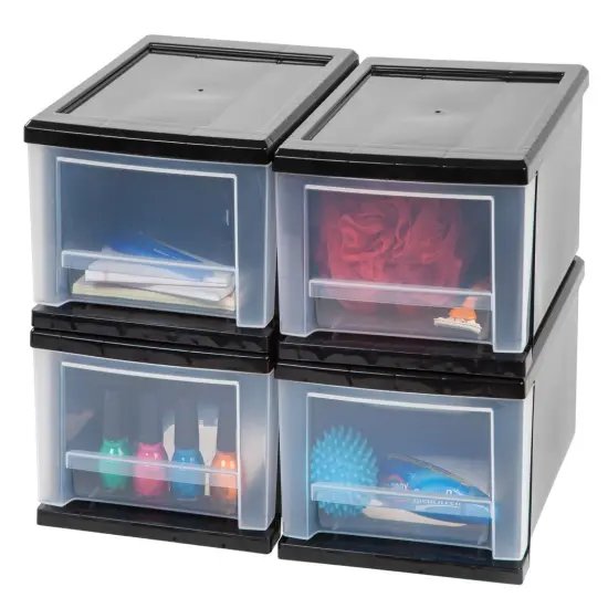 IRIS USA 4 Pack Small 7qt Plastic Stackable Storage Drawers, Black/White {5}