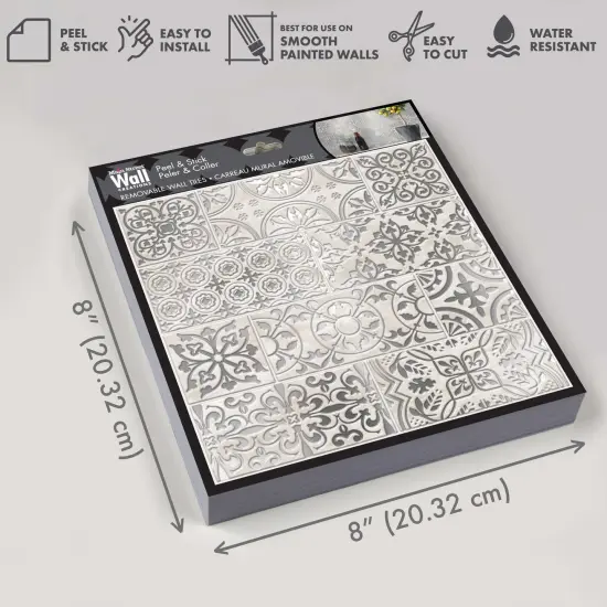 8 in x 8 in White Silver Inlay Decorative Foil Peel and Stick Paper Tile Backsplash (24-Pack) {5}