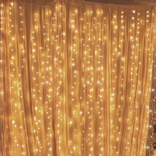 300 LED Window Curtain String Lights Wedding Party Home Garden Bedroom Outdoor Indoor Wall Decorations, Warm White {2}