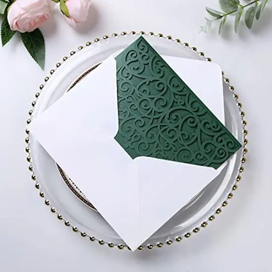 5.12 x 7.2 Emerald Green Invitation Cards, Trifold laser cut invitations Wedding Invitation Cards Pockets with Envelopes for Wedding Bridal Shower Engagement Birthday Sweet 16 (20PCS No Inner Sheet) {5}