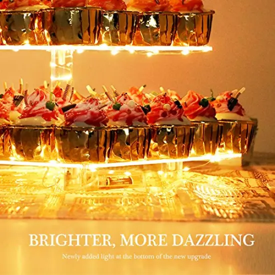 4 Tier Cupcake Stand Acrylic Tower Display with LED Light Premium Holder Dessert Tree Tower for Birthday Cady Bar D&eacute;cor Weddings, Parties Events (Yellow Light) {3}