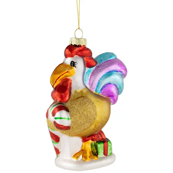 Northlight 5" Gold and Red Rooster Glass Christmas Ornament {1}