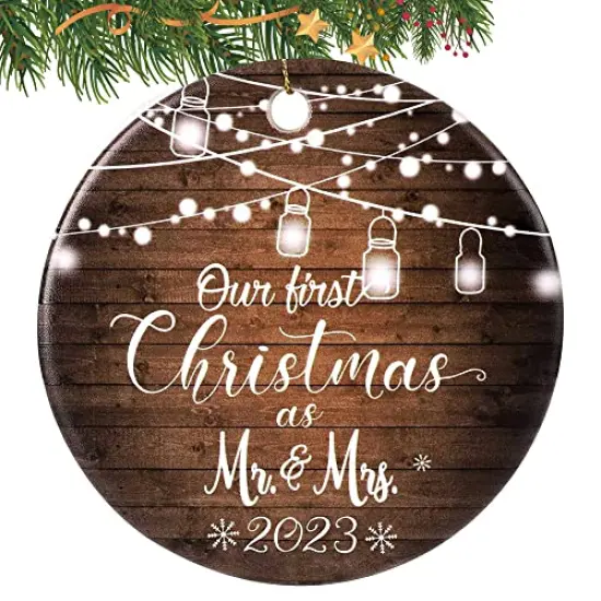 Our First Christmas as Mr. and Mrs Ornament 2023, 1st Christmas Married Ornaments, Wedding Gifts for Couple Bride and Groom, Christmas Tree Decoration, Bridal Shower Gift, Newlywed Gift {1}